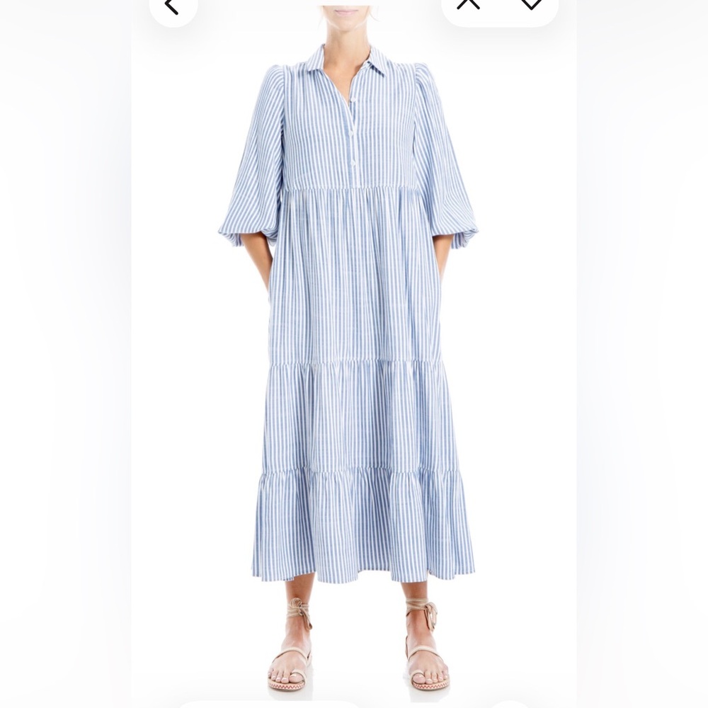 MAX STUDIO Stripe Tiered Maxi Shirtdress